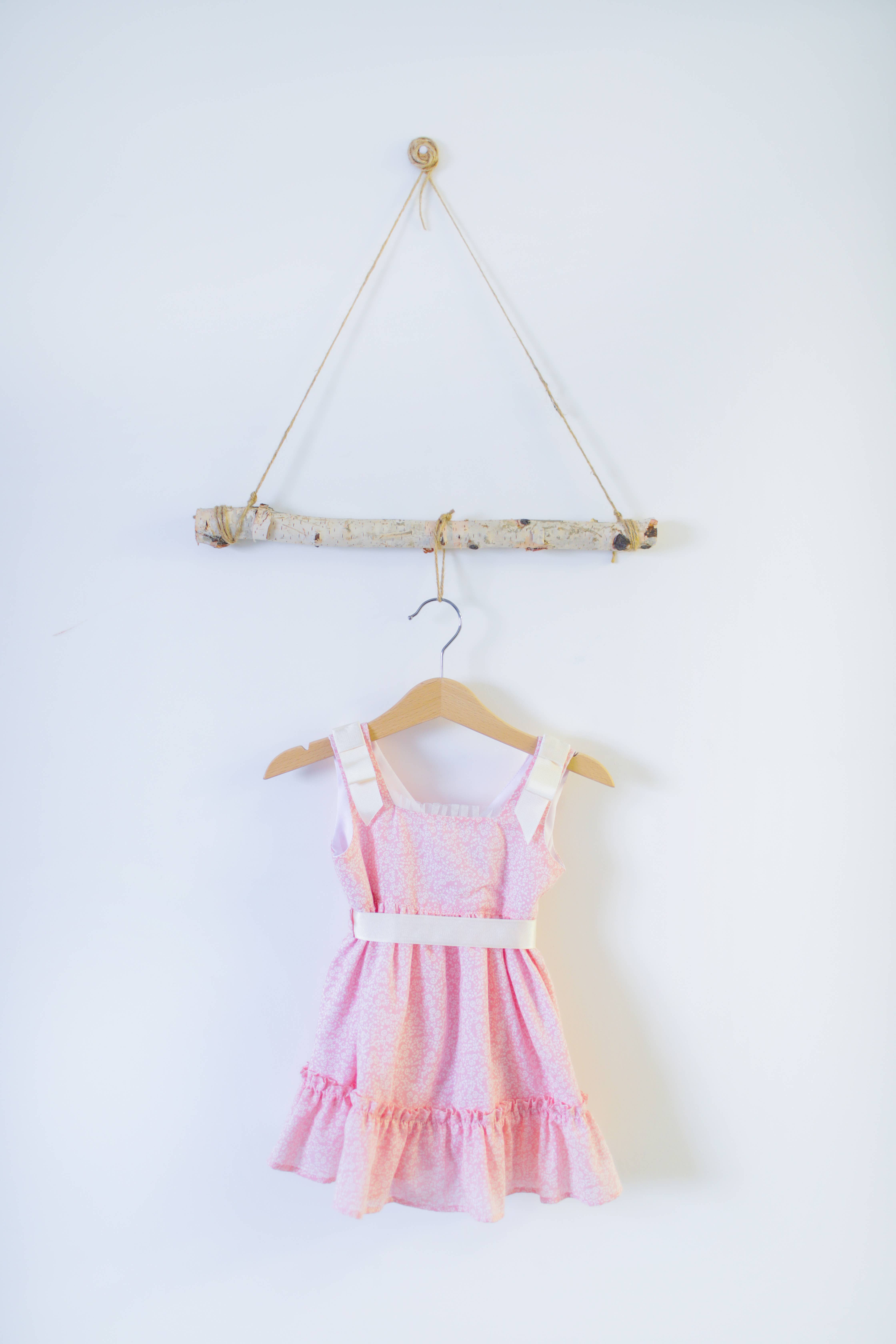 Coquelicot Little Girls Pink Floral Contrasting Ribbon Fiji Bamby Dress 2T-6